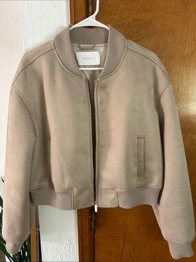 Meshki Taupe Suede-Look Bomber Jacket, Large
